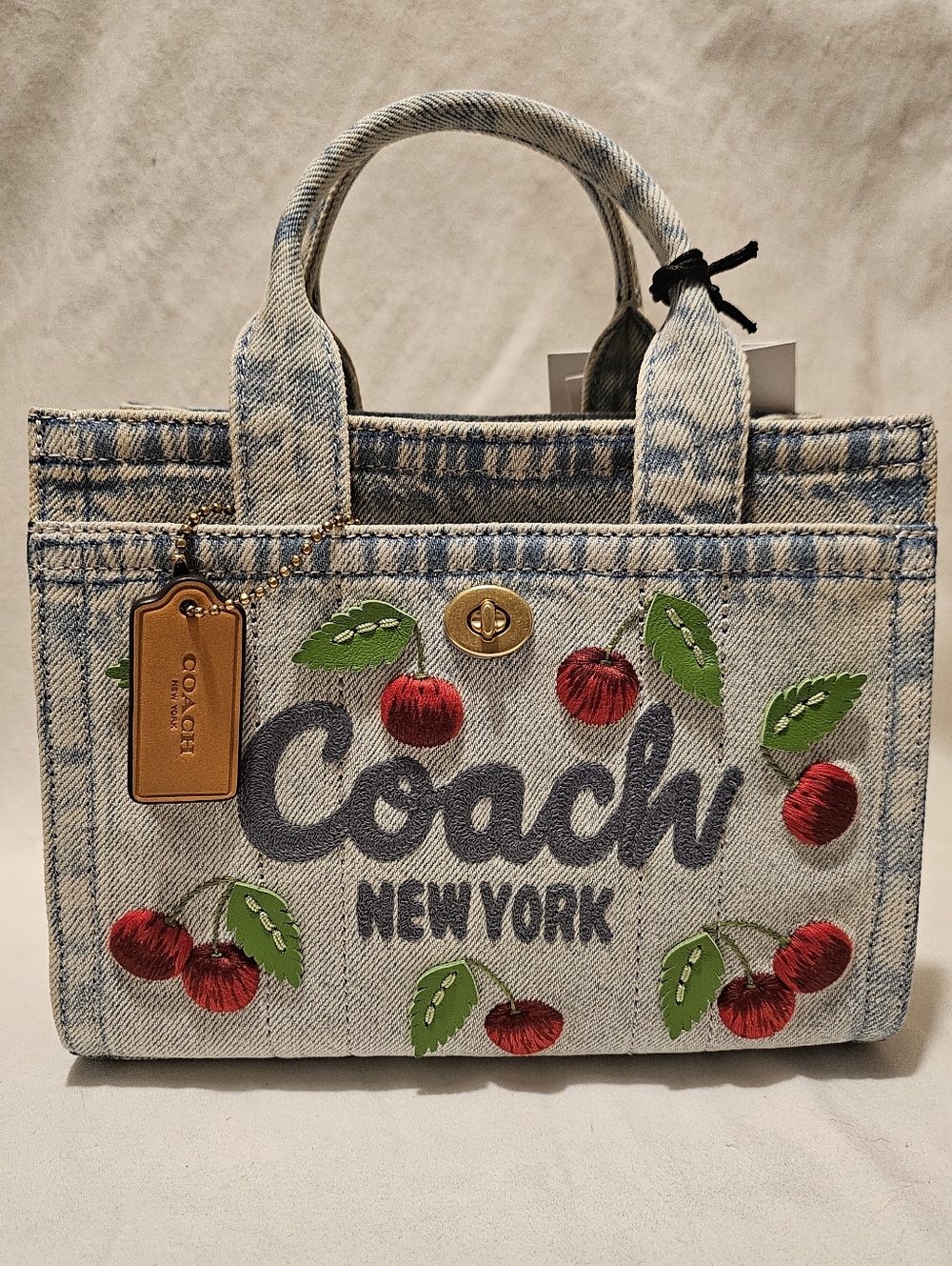 *NWT* COACH Cherry Denim Cargo Tote Bag 20 with Crossbody Strap